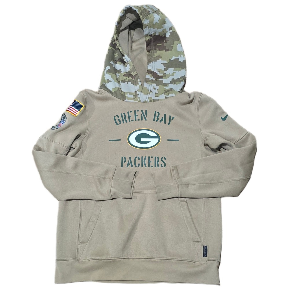 Nike Green Bay Packers Salute to Service Hoodie Tan Camo Youth Medium 10/12 NFL